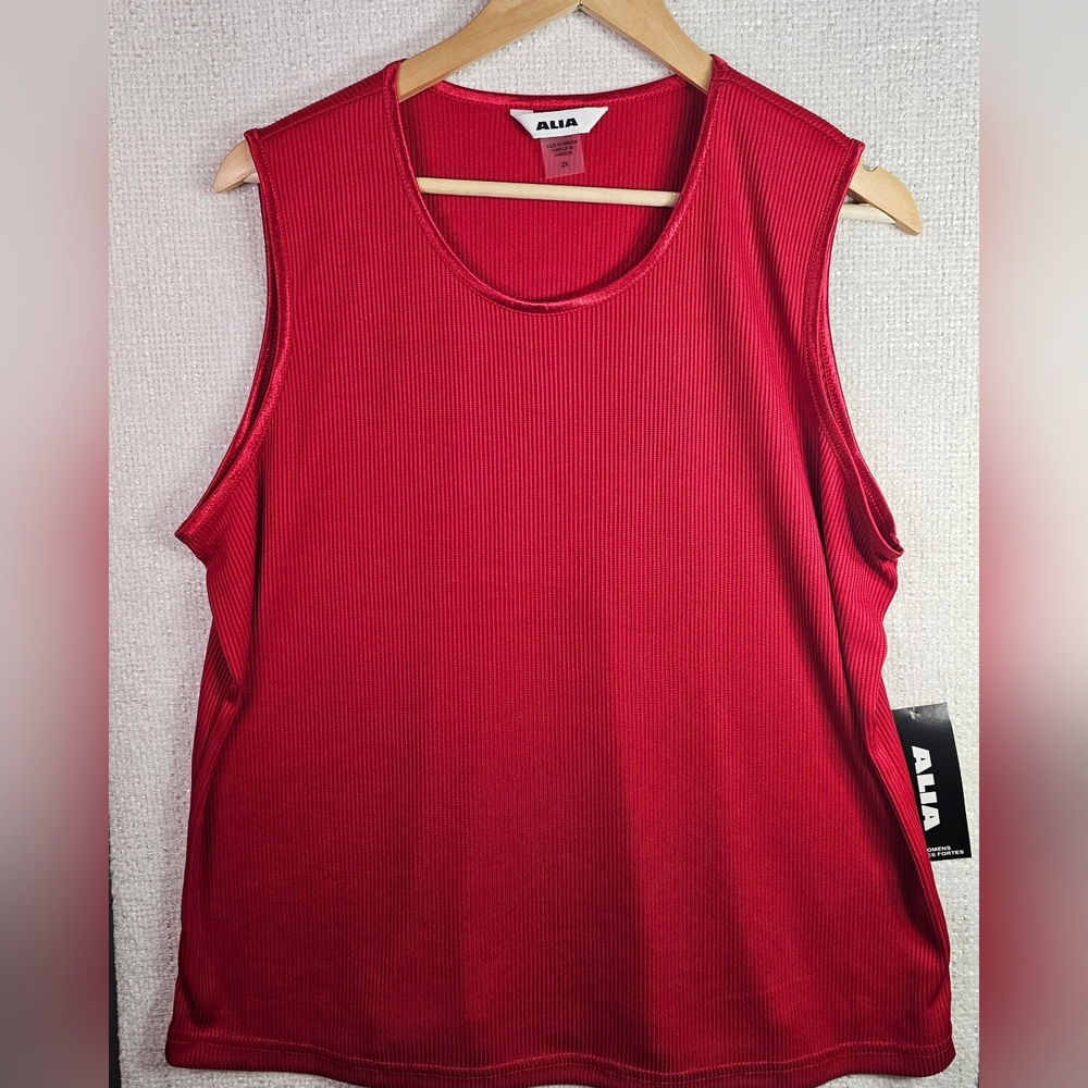 ALIA Red Ribbed Tank Top Women’s Size 2X Sleeveless Plus Size NWT Layering Basic